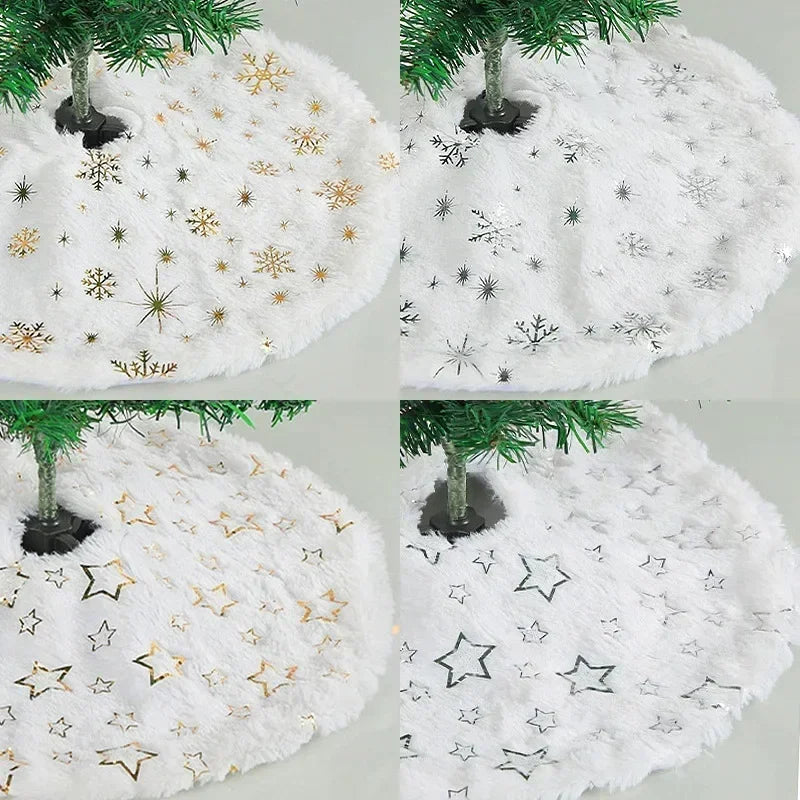 Saia de Árvore de Natal de Pelúcia com Flocos de Neve Brancos